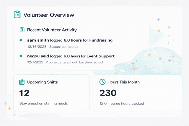 Volunteer scheduling calendar